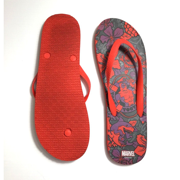 Marvel DEADPOOL Sandals Flip Flops Mens 11.5 Red Black Purple Toot Toot Dr Doom - Picture 2 of 6
